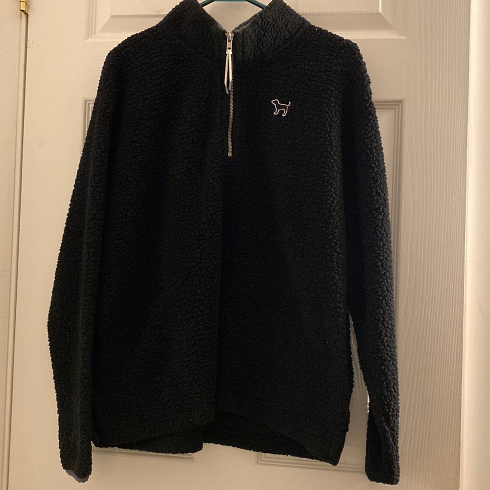 Pink Victoria’s Secret half zip up fuzzy sweatshirt size Lg